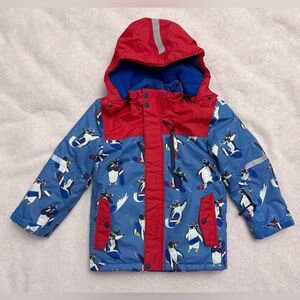 Mini Boden Blue and Red Penguin All Weather Waterproof Winter Jacket